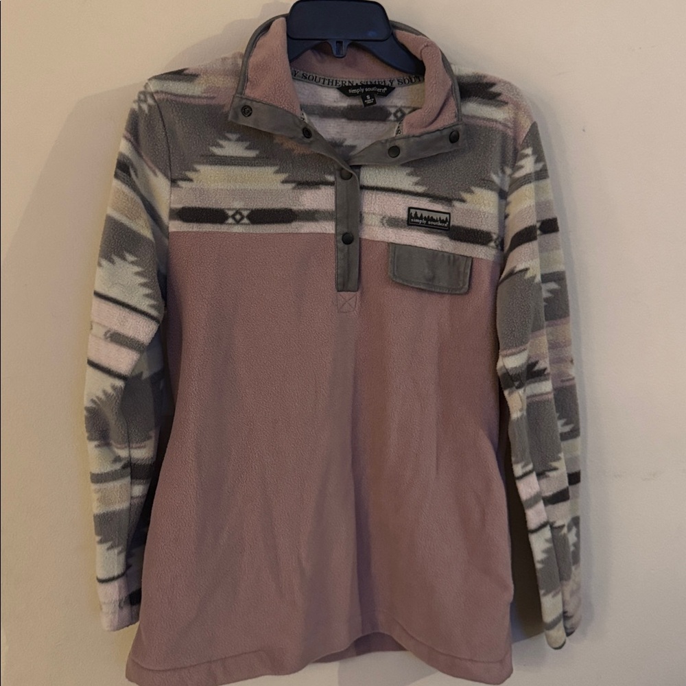 Simply Southern Pink and Gray Fleece Pullover